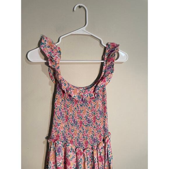 Anthropologie Abel The Label Pink Floral Smocked Tiered Off Shoulder Maxi Dress - Picture 2 of 9